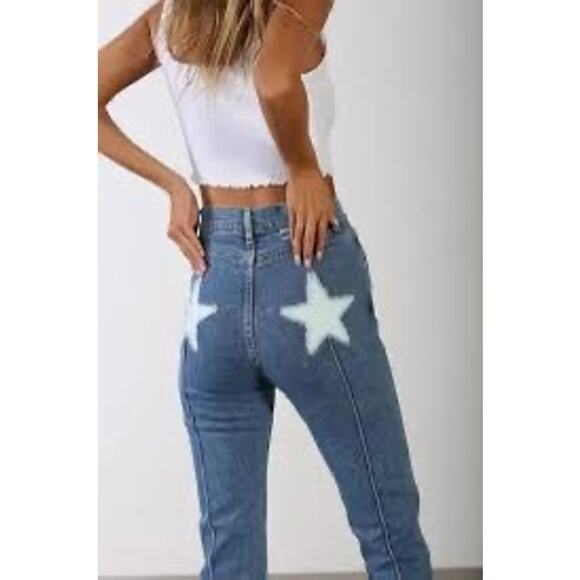 REVICE Women’s Uptown Medium Wash Denim High Waisted Star Patch Jeans size 28 - Picture 1 of 14